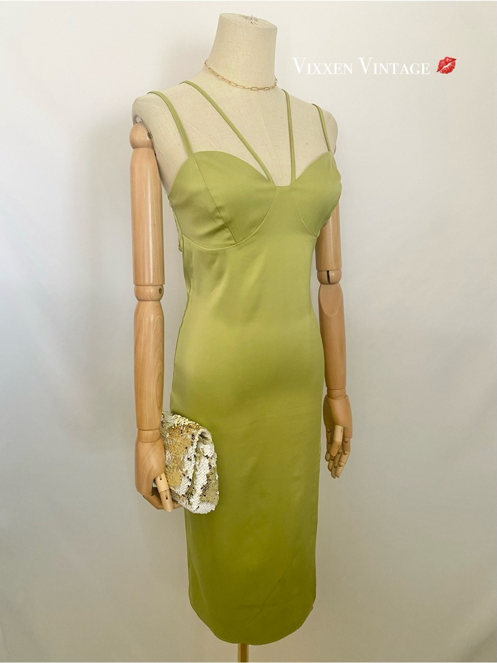LULUS ‘SATIN BACKLESS BUSTER MIDI DRESS’ IN CHARTREUSE
